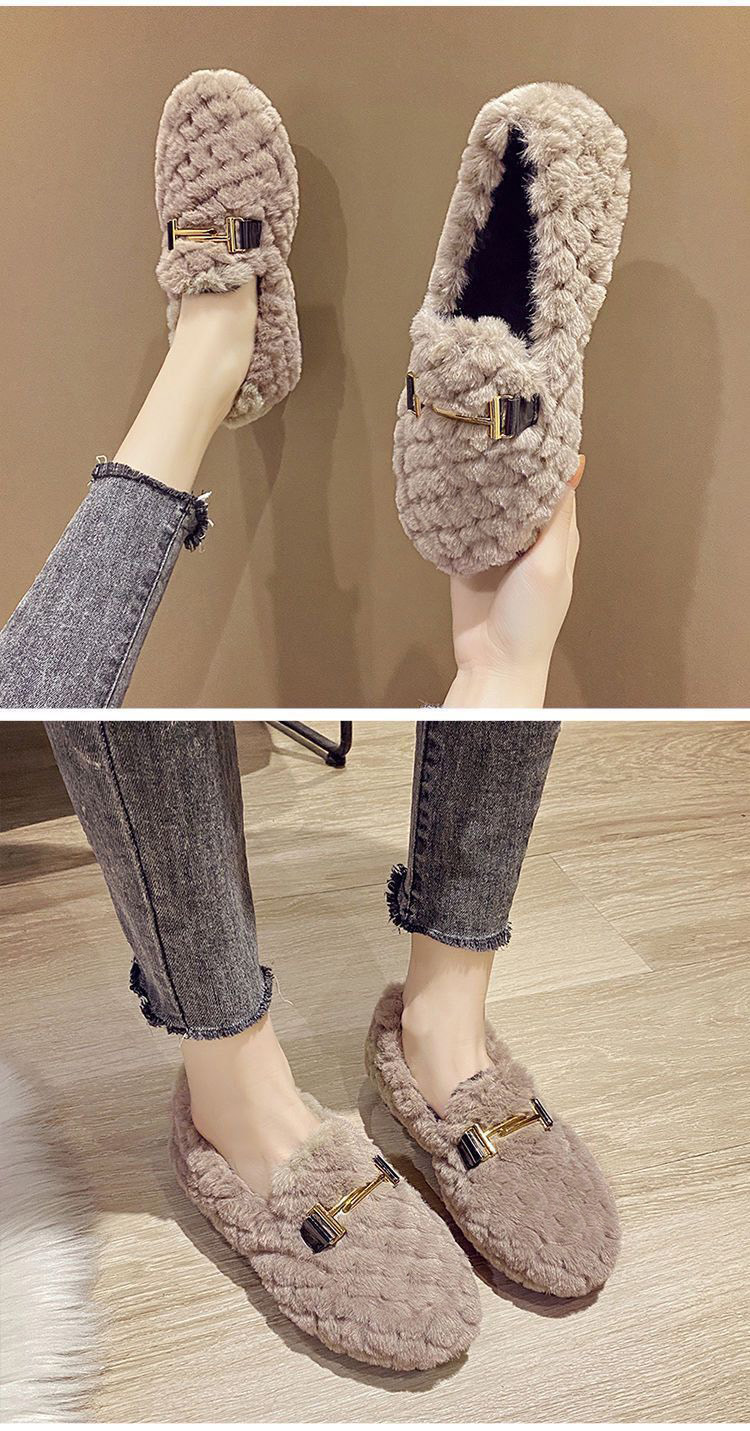 Warme pluche dames instap-loafers platte schoenen detail 9