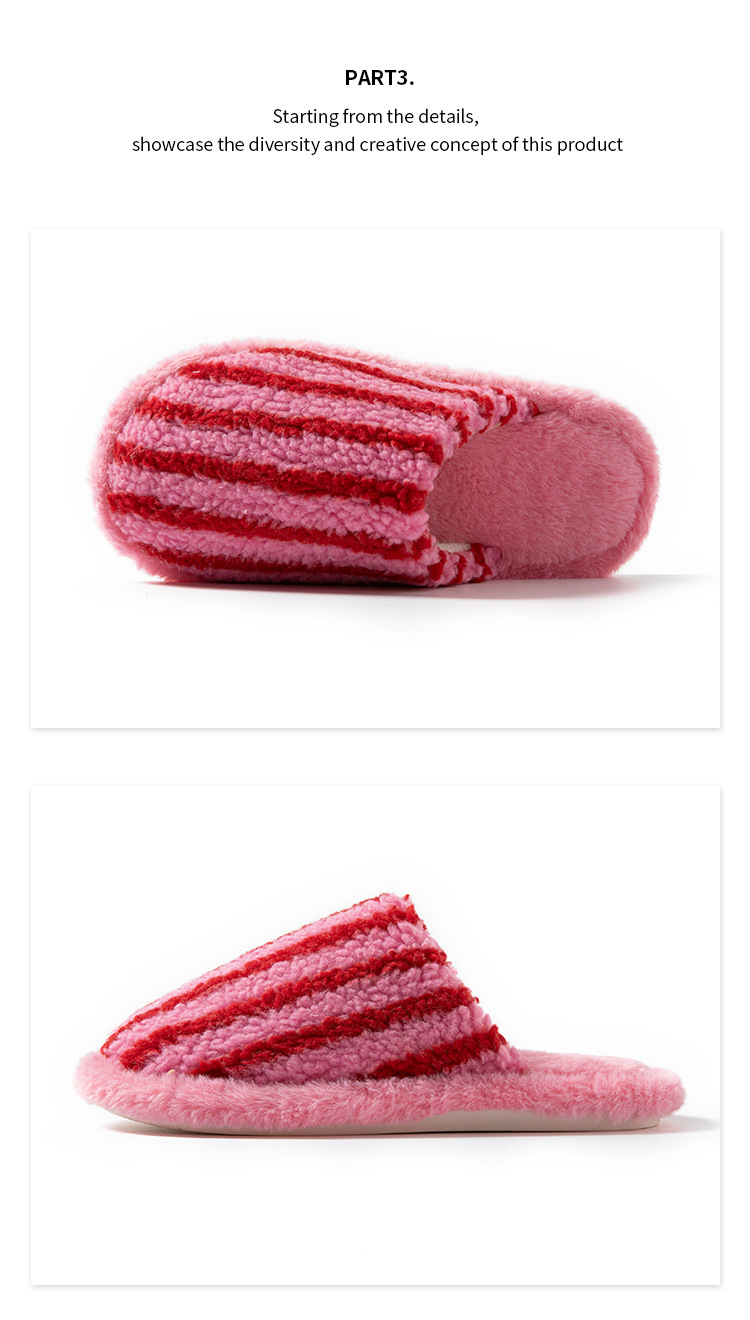 Women's Striped Plush Warm Slip-On Slippers detail 8