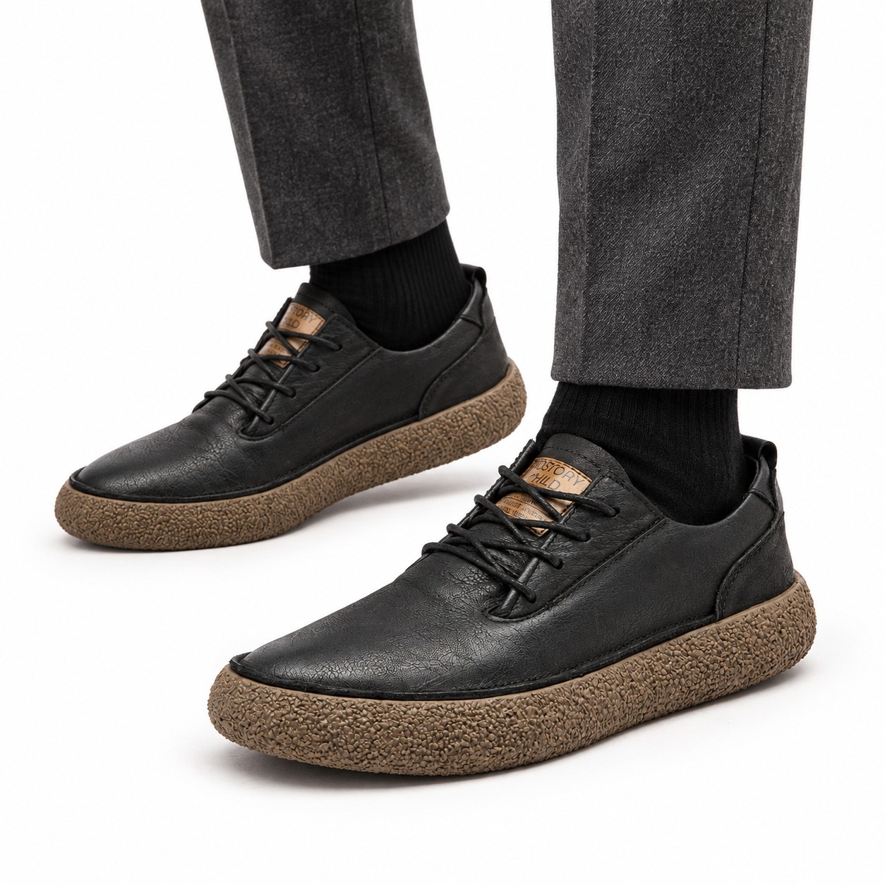 Men's Full-Grain Leather Chunky-Sole Lace-Up Casual Shoes 1