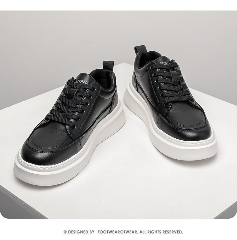 Einfarbige Plateau-Freizeitschuhe aus Leder für Herren detail 16