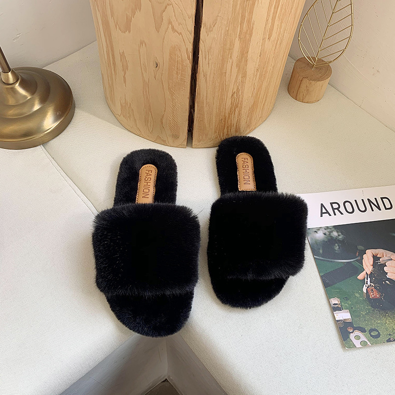 Pantofole da donna in peluche a punta aperta con suola morbida detail 18