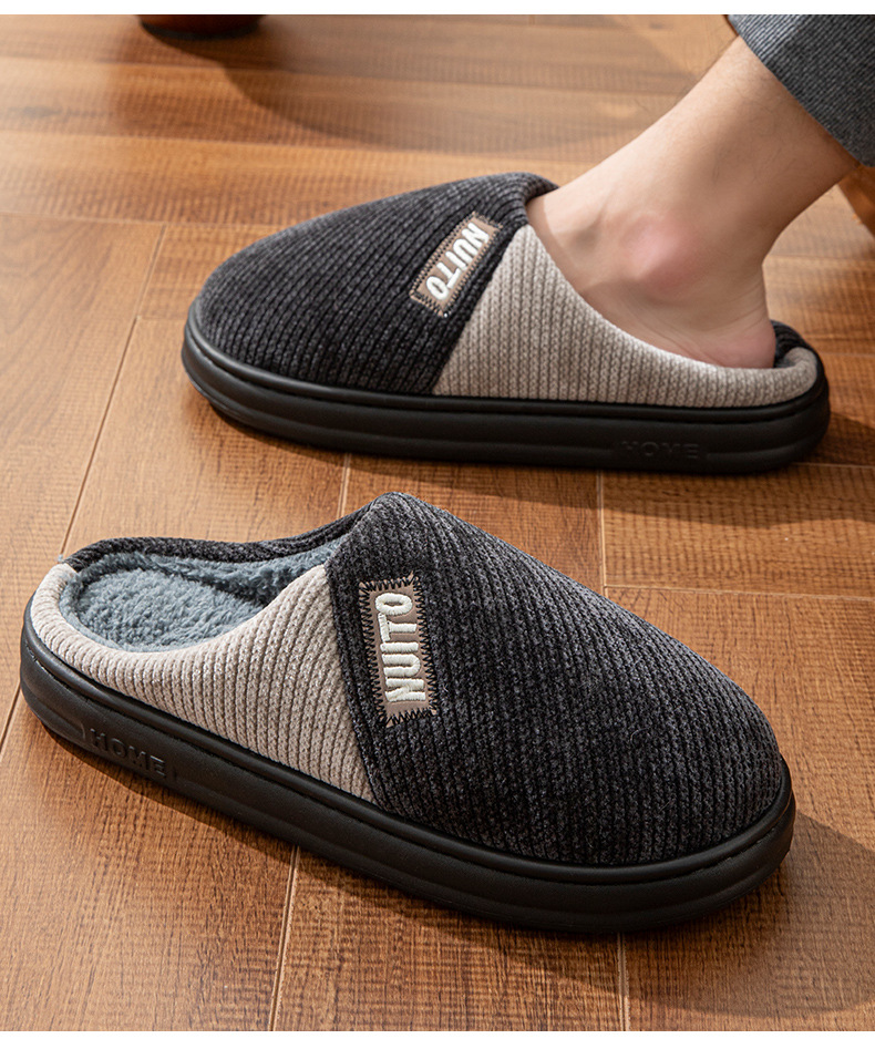 Chaussons chauds en velours côtelé doublés de peluche pour homme detail 3