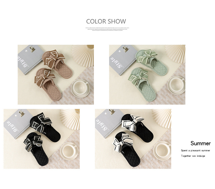 Women's Bowknot Open-Toe Cotton Fabric Slippers detail 4