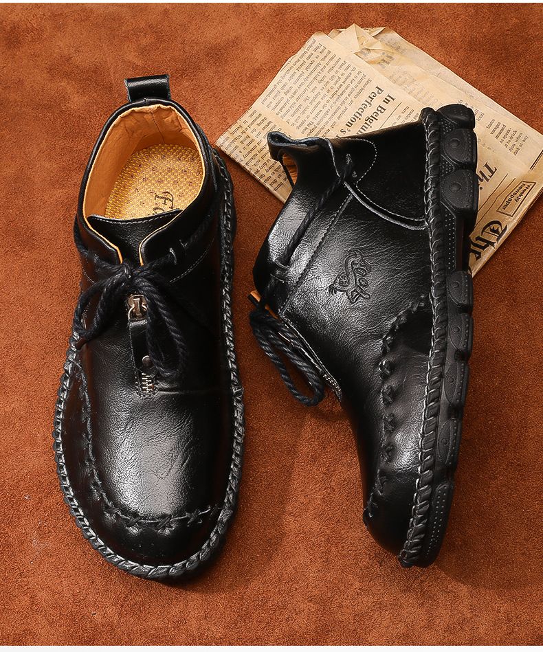 Men's Vintage Leather Front-Zip Casual Boots detail 1