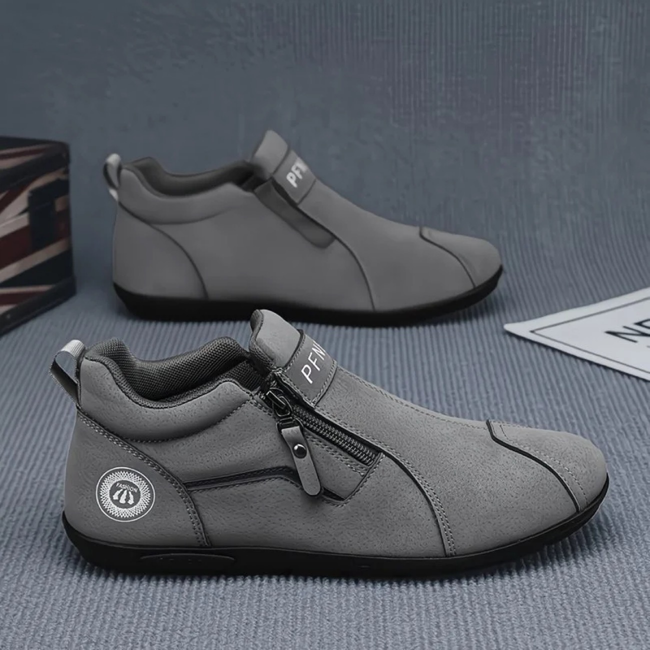 Herren Freizeitschuhe aus PU-Leder mit Reißverschluss, Rutschfest 3