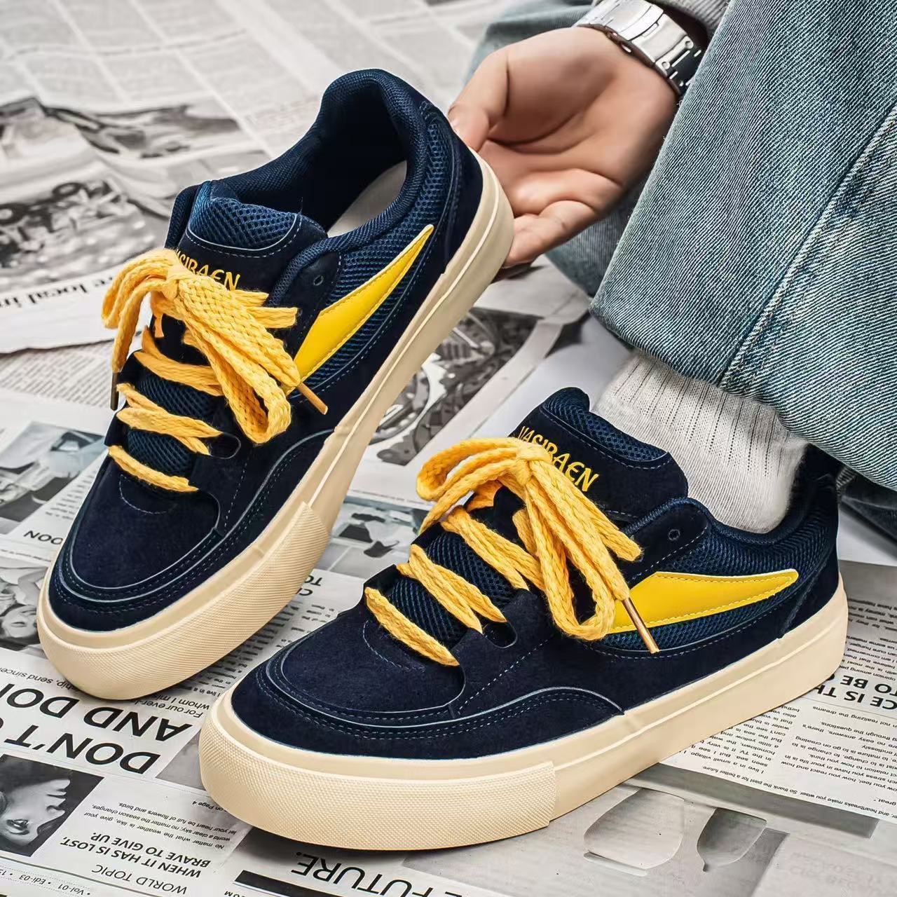 Chaussures de skate à lacets respirantes pour homme style colorblock detail 4