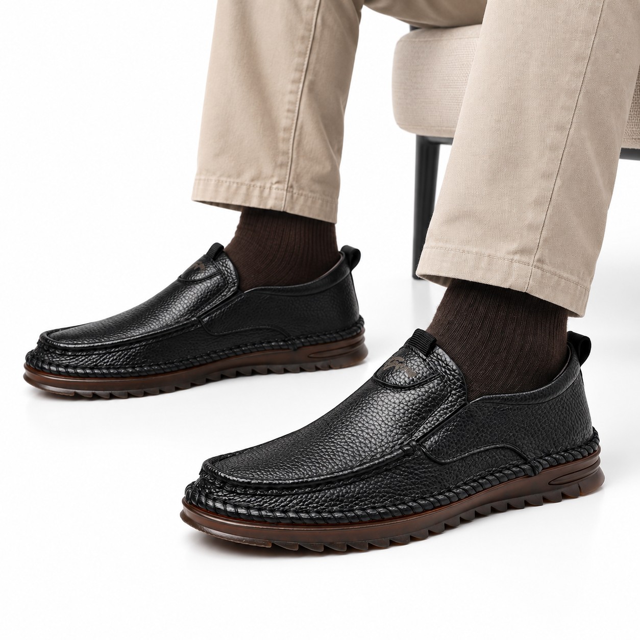 Men's Full-Grain Leather Moc-Toe Slip-On Casual Shoes 7