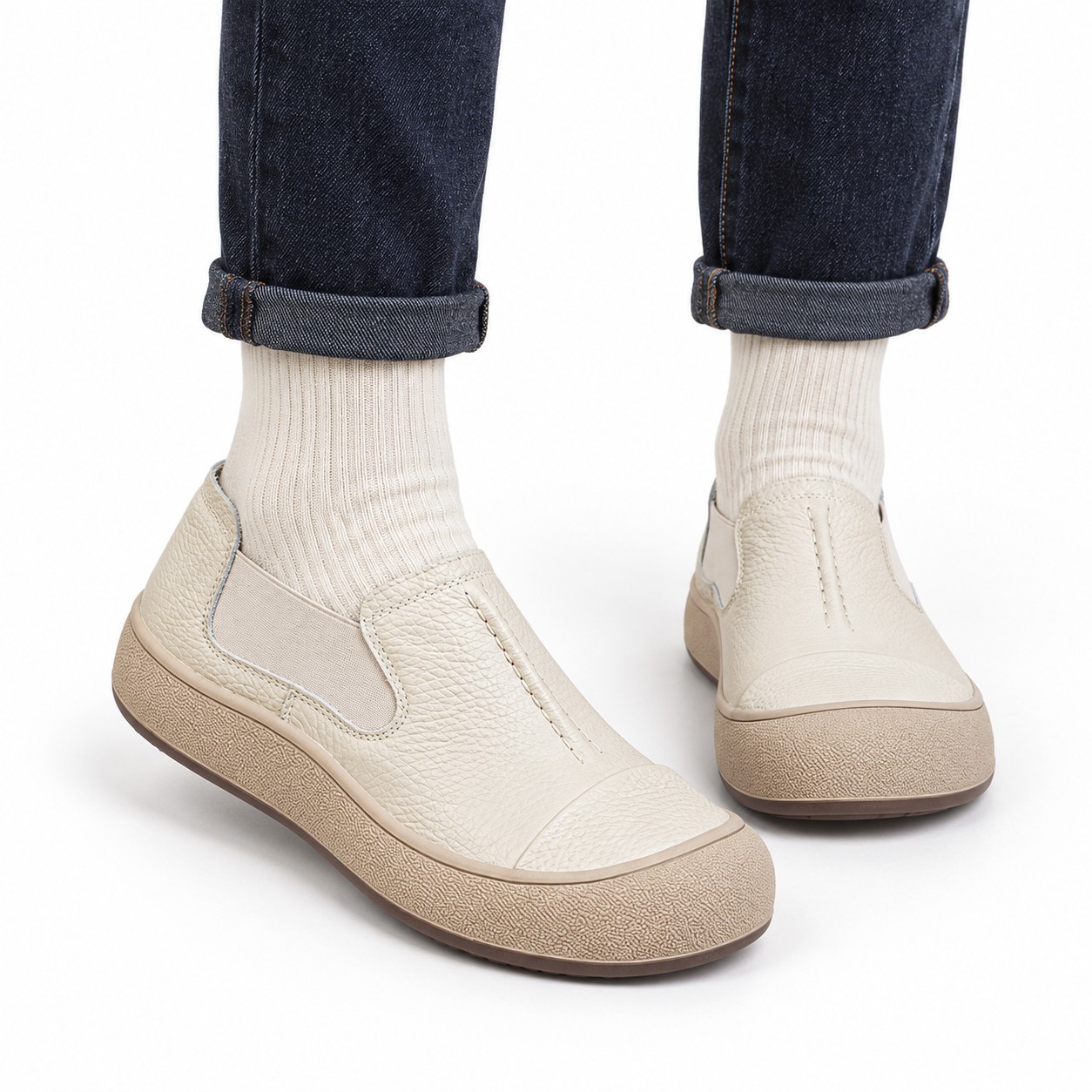 Women's Full-Grain Leather Wide Toe Box Slip-On Casual Shoes 2