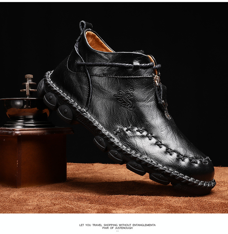 Men's Vintage Leather Front-Zip Casual Boots detail 6